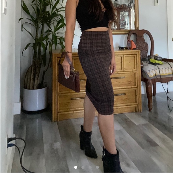 Sanctuary maroon flannel print pencil skirt - Picture 1 of 4